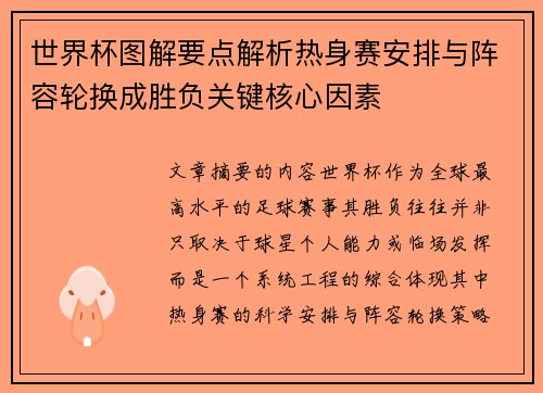 世界杯图解要点解析热身赛安排与阵容轮换成胜负关键核心因素