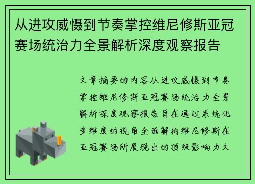 从进攻威慑到节奏掌控维尼修斯亚冠赛场统治力全景解析深度观察报告